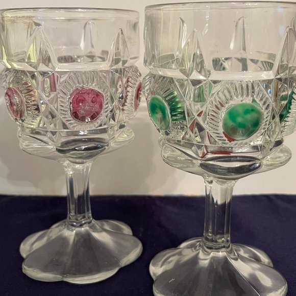 Old Glass Goblets with Thumb Print Design - Picture 1 of 5